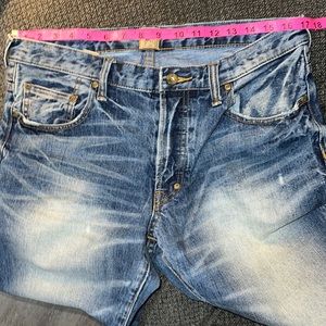 PRPS Barracuda Jean size 34x33.5, button fly closure, great indigo w/distressing